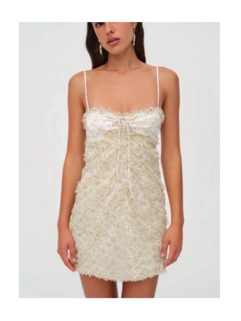 For Love And Lemons Chania Ivory Ditsy Floral Lace Details Slip Dress Size L